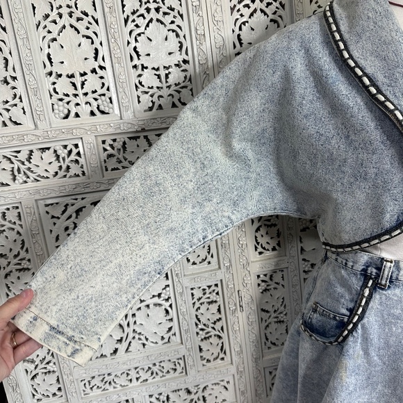 Vtg Acid Wash Denim Cropped Jacket & Trumpet Skirt Set Sz Small - Picture 3 of 10